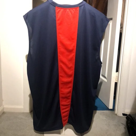 Mens Navy Blue & Red Sleeveless Shirt - Picture 4 of 4